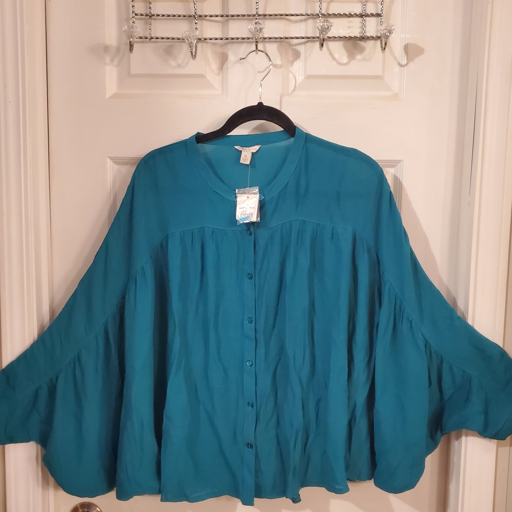 Cato Teal Button-Up Blouse